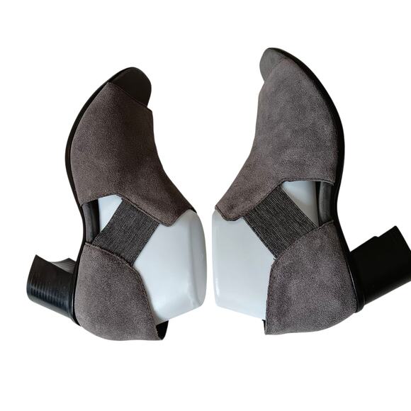 Munro Suede Open Toe Heels Sandals Comfort Shoes 9.5 Gray Zip Block Heel Travel - Picture 2 of 10